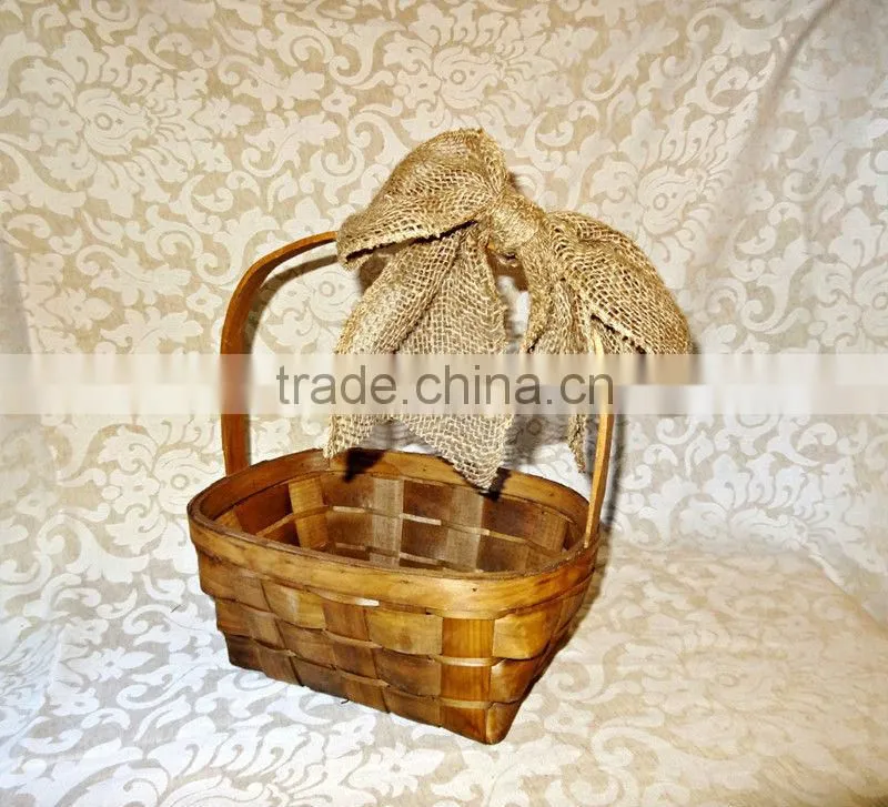 Rustic woodchip flower girl basket wedding & gift & fruit & card basket for christmas & garden decoration
