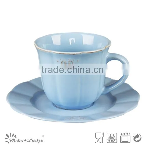 8oz embossed light grey colored cup and saucer
