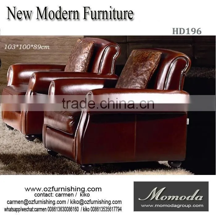 HD185 European style living room furniture white roll arms chesterfield leather single sofa