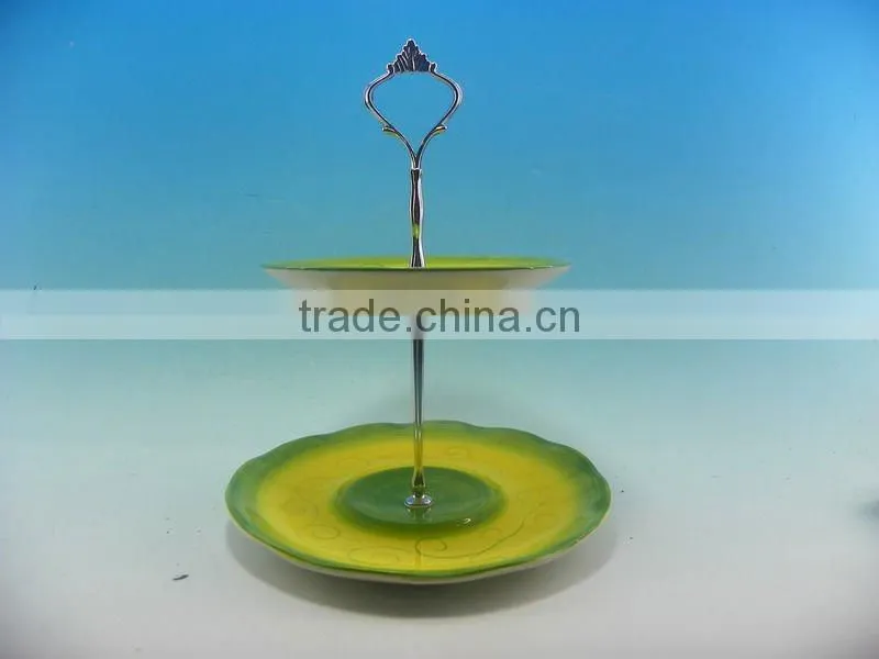 BIG CERAMIC FRUIT PLATE WITH IRON STAND