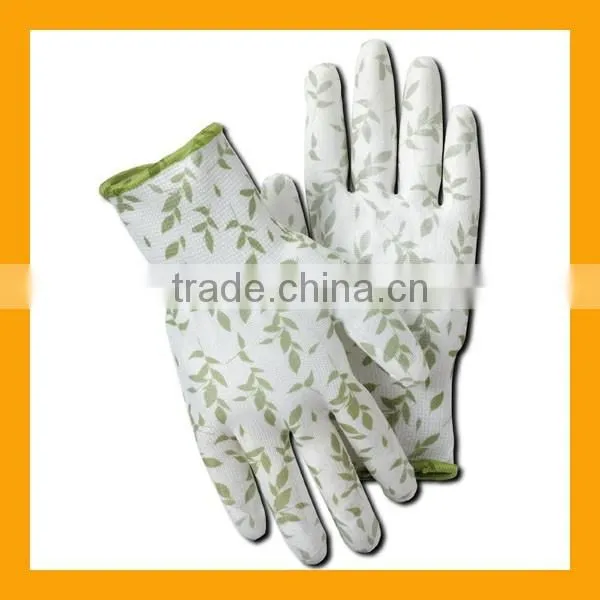 Fluorescent Green PU Palm Coated Garden Builders Grip Gloves