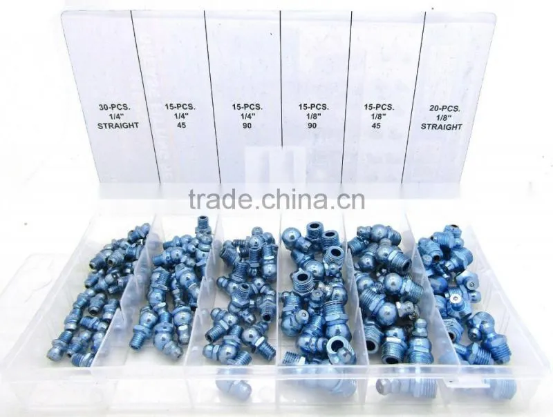 45 Degree and 90 Degree Straight Hydraulic Lubrication Lube Grease Fittings Assortment Zerk Fitting