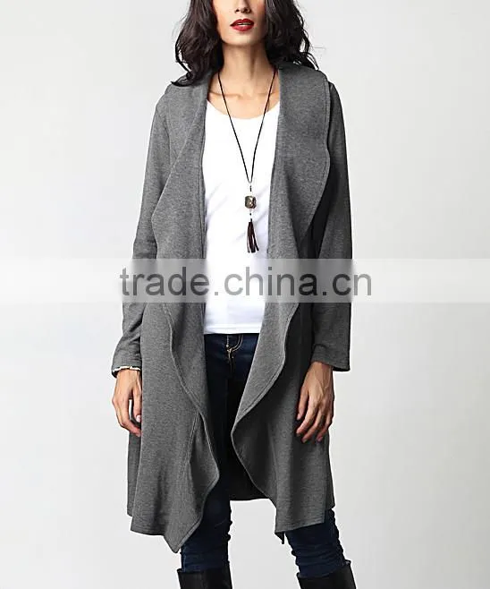 Bulk Wholesale Ladies Women Fashion Long Sleeve Charcoal Drape Cardigan Sweatshirts