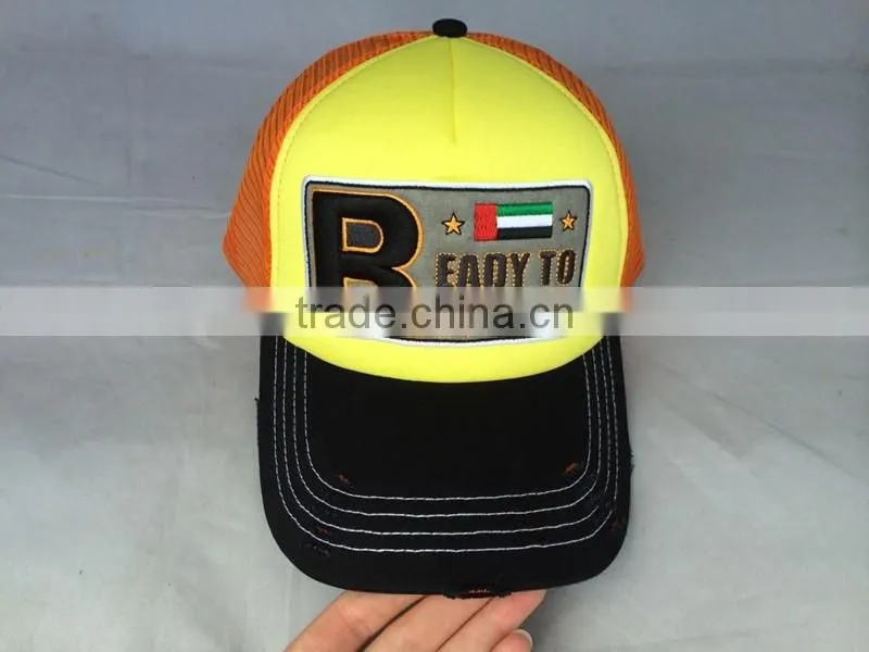 High quanlity 5 panel trucker caps and hats with flocking embroidery