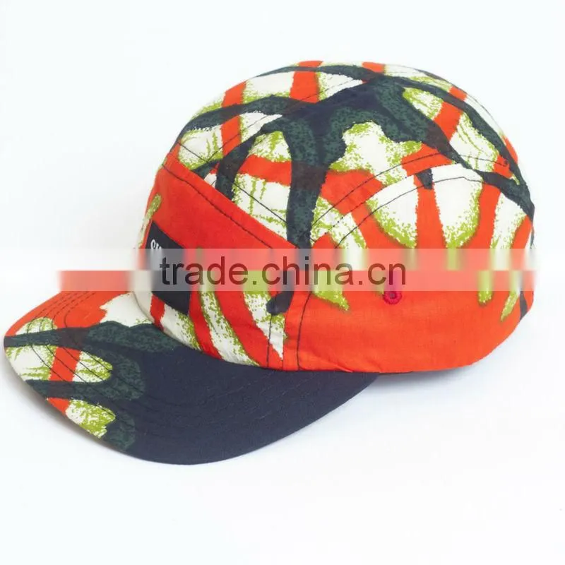 Cap factory with small order floral cheap custom fashion 5 panel hat print pattern
