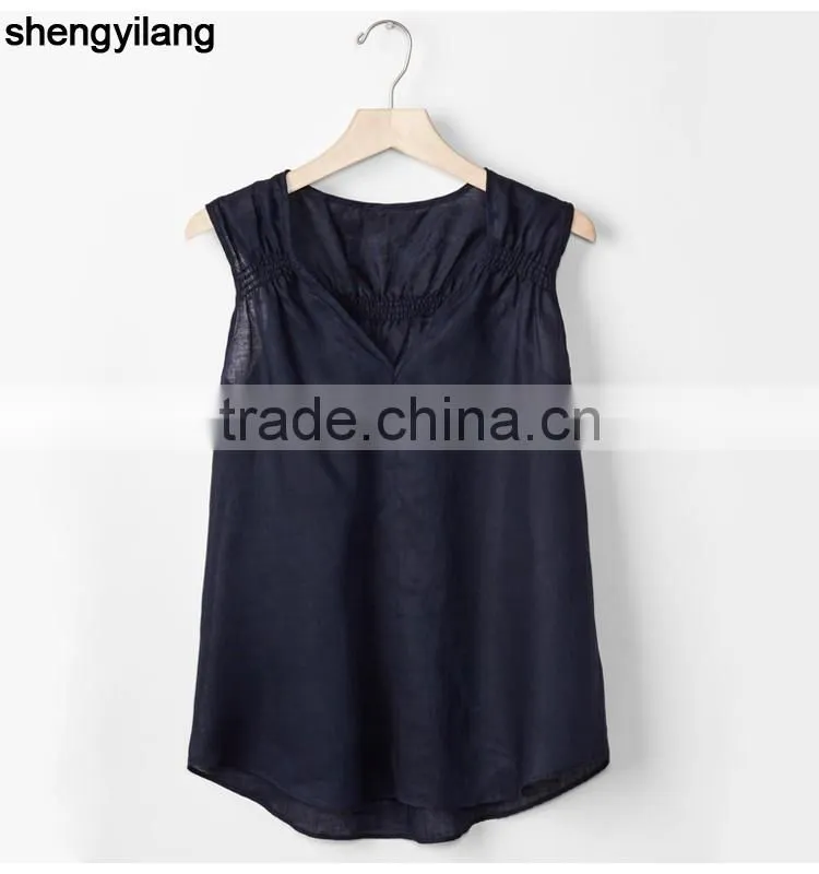2016 newest product pure color leisure 100% linen vest custom high quality comfortable ladies tops