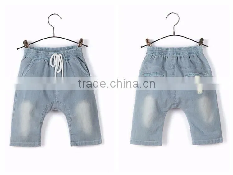 OEM service wholesale price hand wash kids jeans knit denim baby harem pants with cotton sting
