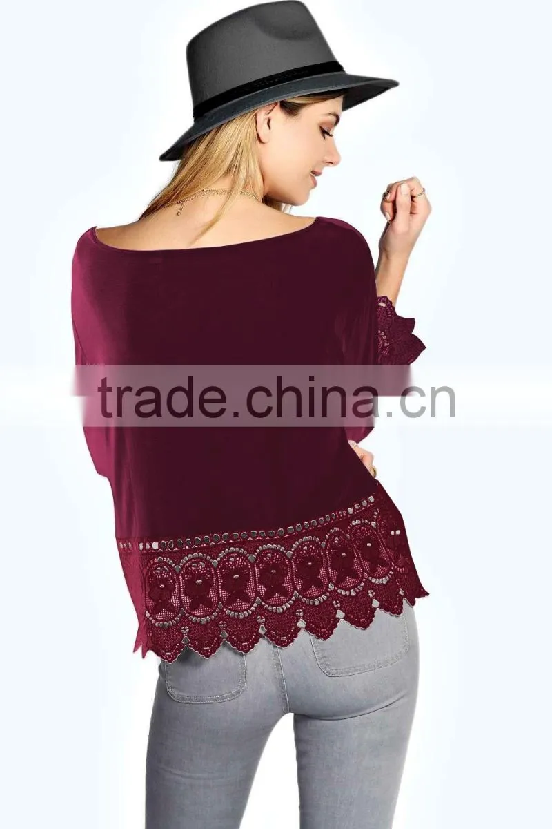 Fashion Women Lace Crochet Loose Tops 3/4 Sleeve Newest Shirt Kimono Casual Blouse For Wholesale 2017