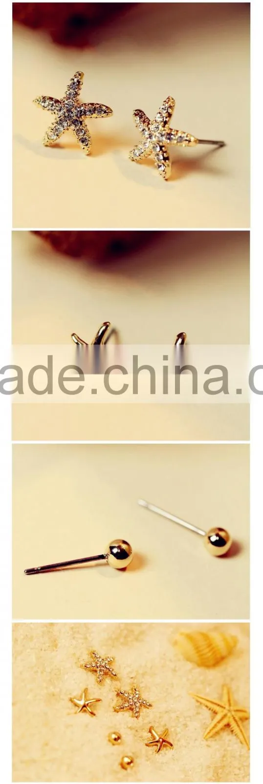 New 2017 Latest Fashion Earring ,Gold Starfish Stud Earrings For Women