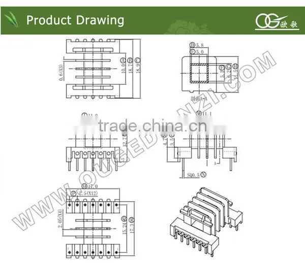 EF1619 four slot horizontal pin7:7 bobbin transformer 220v to 380v bobbin