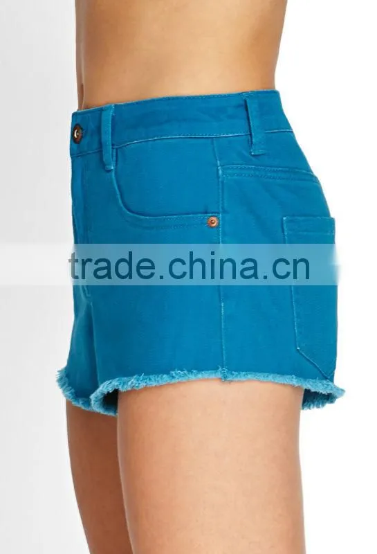 Custom Solid Color Casual Women Denim Shorts,Wholesale Women Casual Wear Denim Shorts In China