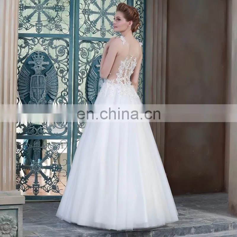 summer Wedding Dresses Sexy V-neck Floor Length See-through Lace top handmade Flowers Vintage Inspired Bridal Gowns