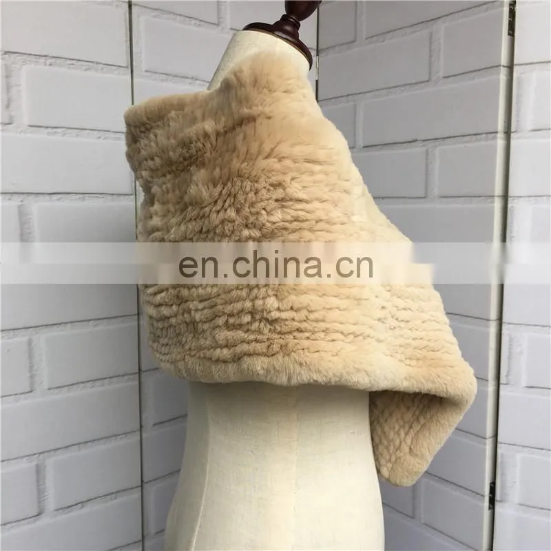 Promotional Custom Made Genuine Real Rabbit Fur Shawl / Handmade Knitted Neck Scarf