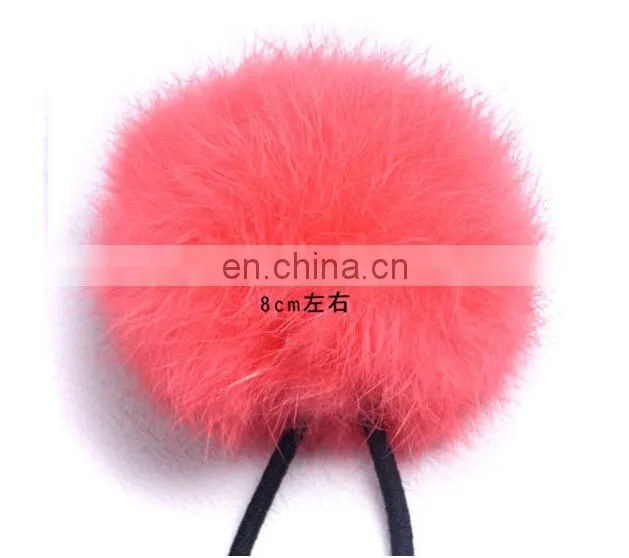 Cute Elastic Hair Ring with rabbit fur pom poms