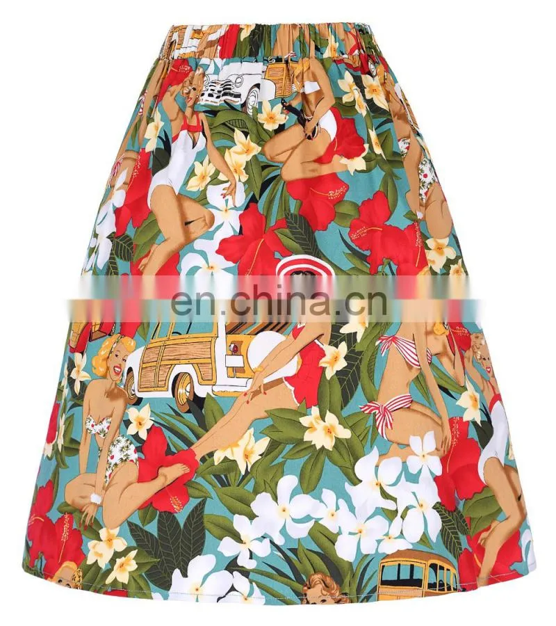 Grace Karin Women's Vintage Retro Pleated Cotton Print A-Line Skirt 5 Patterns CL010401-1
