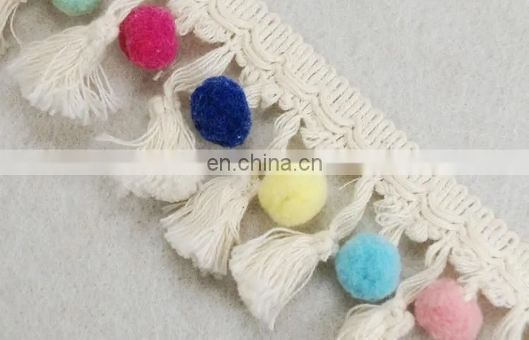 Top fashion multico design cotton pompom fringe tassel trim