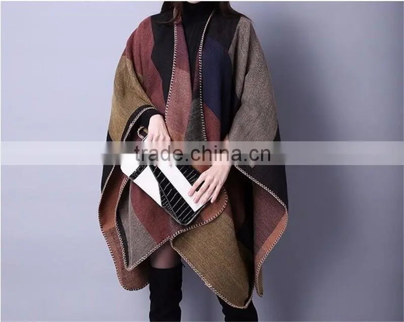 ladies oversize new style women Fashion checked colorful cape shawl