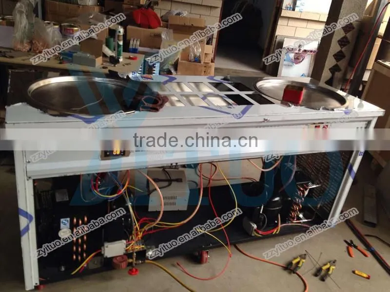Double Flat Pan Fried Ice Cream Machine, Thailand Roll Ice Cream Maker, China Two Secop Compressor Fried Ice Cream Machine