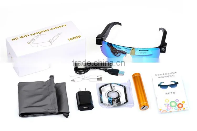 2Mega WiFi Sunglasses IP Camera HD 720P@25FPS WiFi Action Camera Glasses with Android IOS APP and PC CMS For Online Remote View