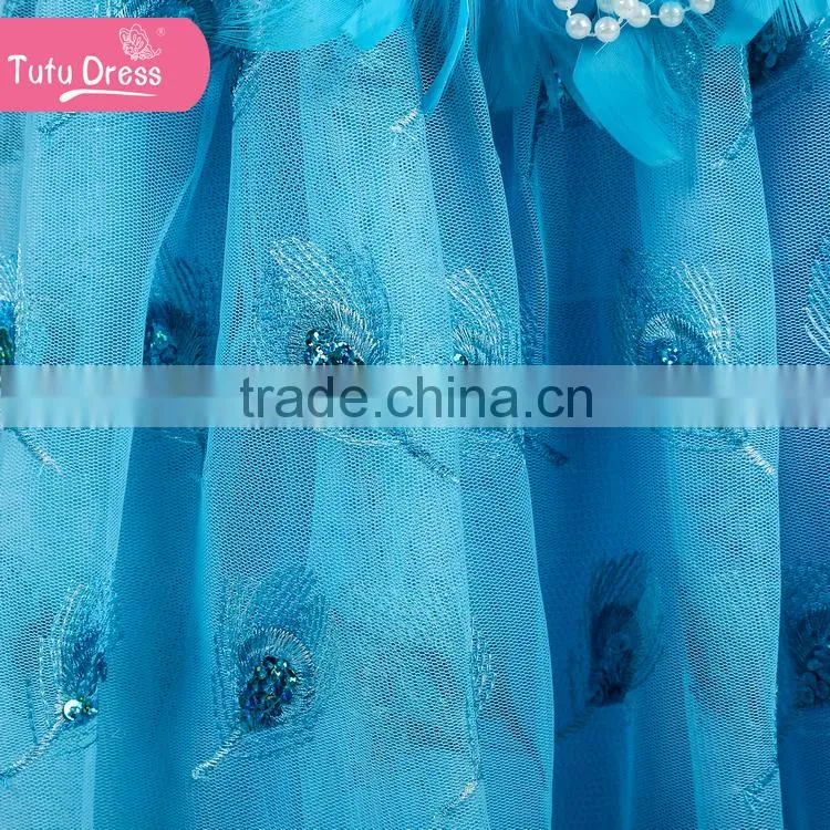 The sky blue princess dress for girls peacock tutu dress