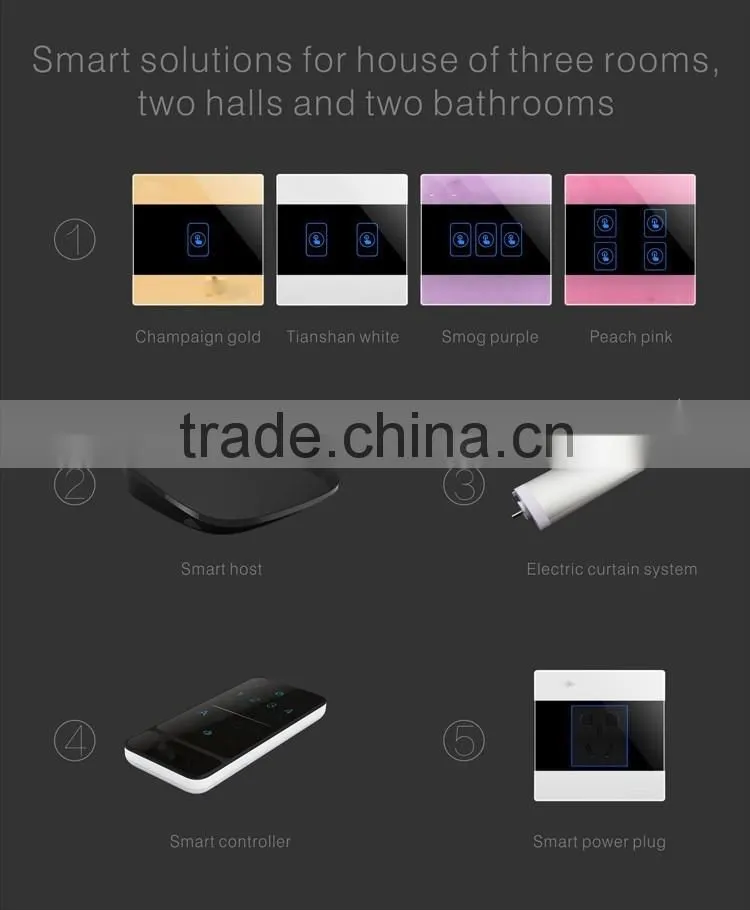 Gold Modern 3 Gang Crystal Glass Panel Touch Universal Smart Home Switch