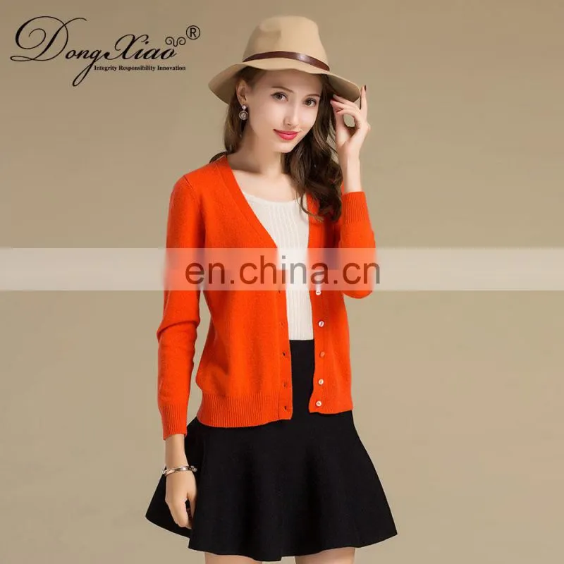 Custom Logo Women's Casual Knitted V-Neck Cashmere Cardigan Sweater with Buttons for Autumn Season with Simple Fashion Element