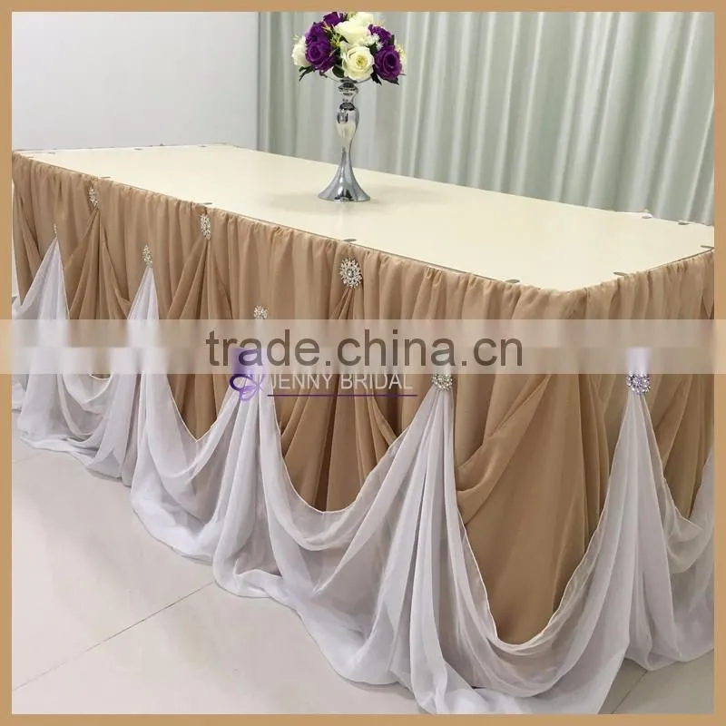 TC106K#37 Beautiful purpal chiffon cinderalla table skirt with brooch weeding table skirting