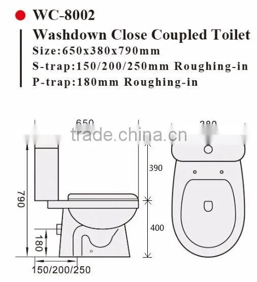 Two-Piece Washdown Watermark Toilet Factory S/P Trap with Geberit or R&T Flush Valve Soft Closing Cover, Australian WELS WC-6014