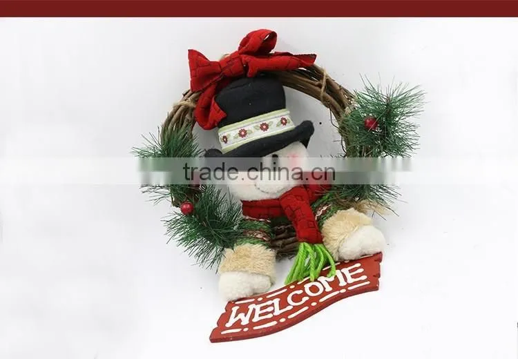 XMAS Hanging Plush Snowman Welcome Door Decoration Christmas Wreath