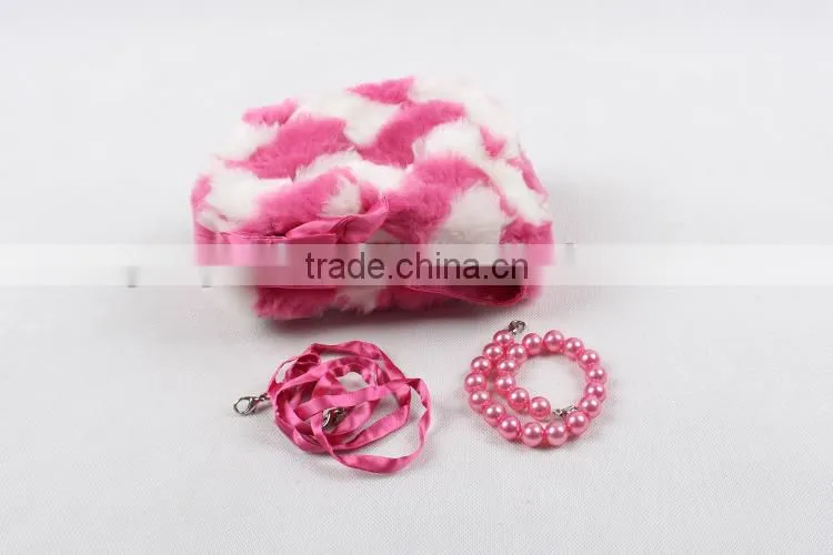 2015 hot selling kids coin bag baby girl plush bag with pearls