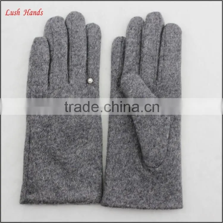 ladies cheap grey woolen gloves with finger ring