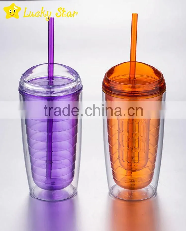 BPA free Acrylic double wall tumblers with straw new plastic cups FDA standard
