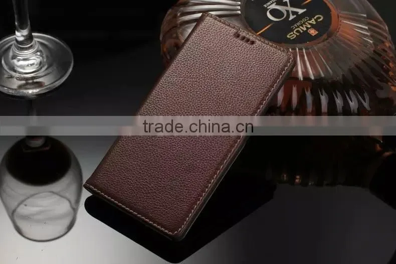 DLS Litchi Grain Genuine Leather Flip Case for Sony Z5 Plus Wallet Cover Case with Card Slot MT-5195