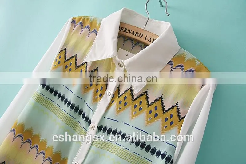 Ladies chiffon printed European style vintage shirt
