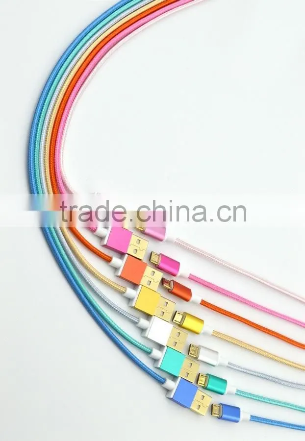 1M USB Fabric Braided Charger Cable Colorful USB Data Cable For Samsung Galaxy s5