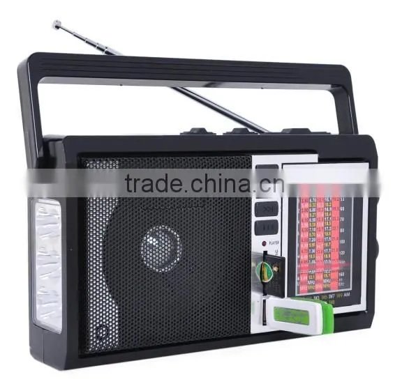 AM/FM/SW USB/SD Rechargeable Battery Portable Radio with Light