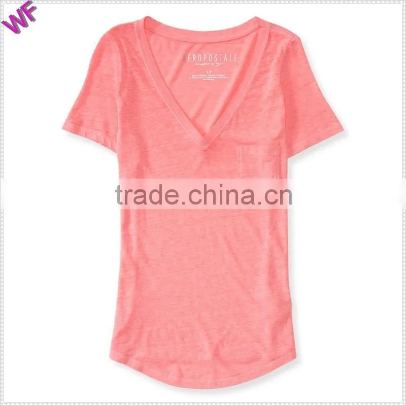 Chest pocket t shirt V-neck T-shirt Printed Logo t shirt China wholesale t shirt apparel