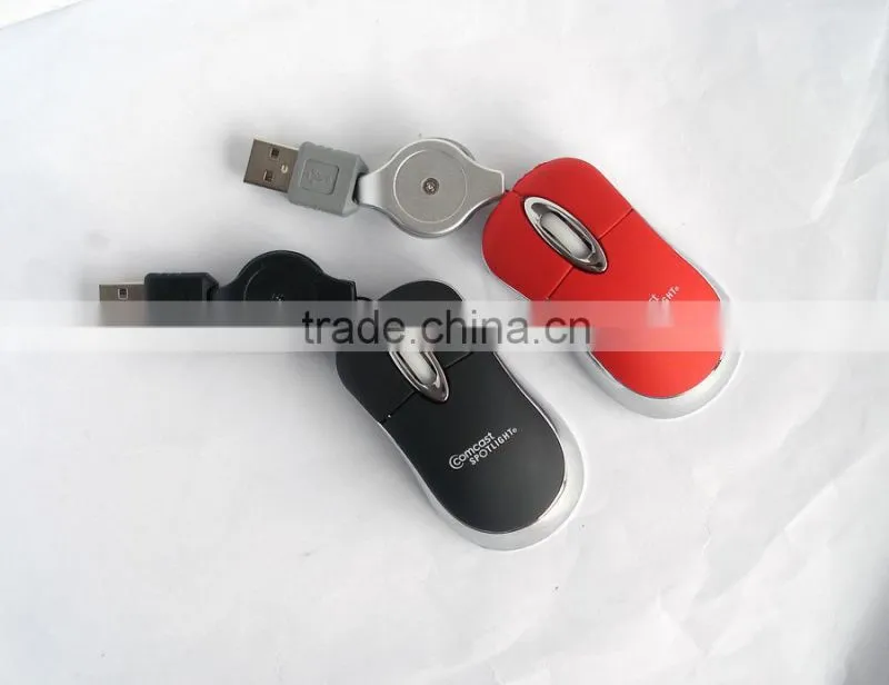 Portable super mini retractable cute wired mouse with factory price and good DHL shipping service