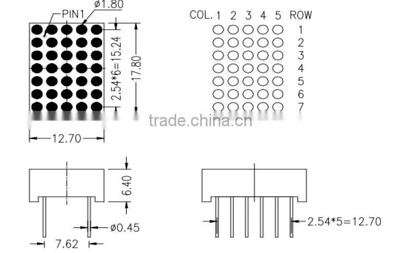 1.9mm diameter 5*7 dot matrix led display