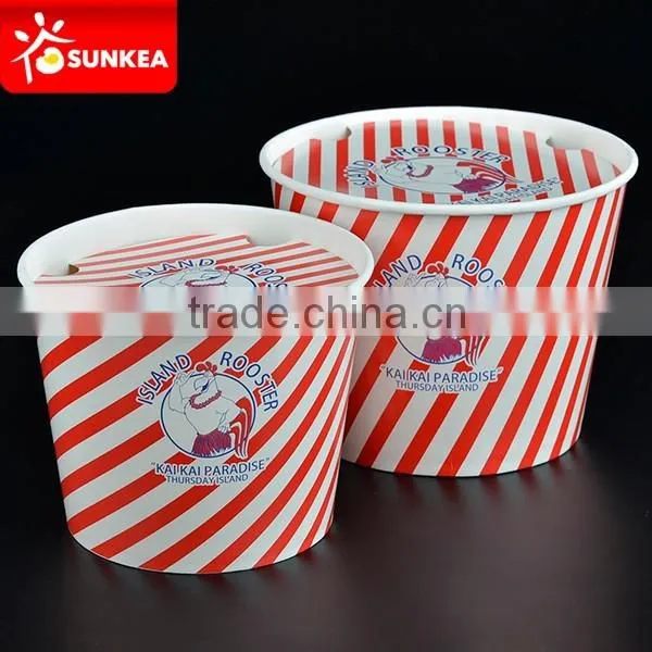Movie theatre style cheerful paper popcorn cup, popcorn bucket