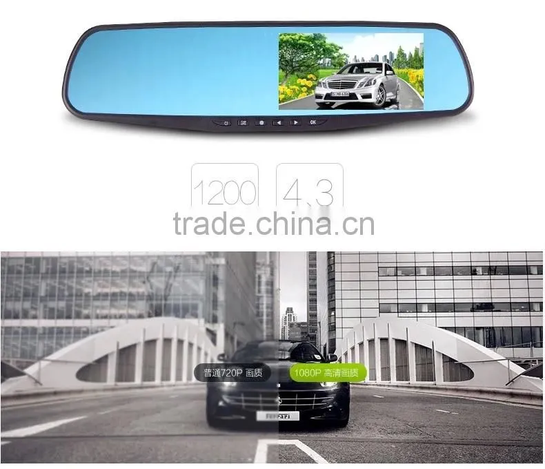 Full HD 1080P 4.3" Dual lens Car DVR Mirror dual car camera dvr