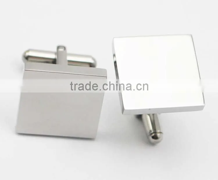 316L stainless steel shiny silver Classic mens Square cuff button