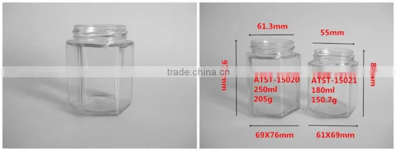 180ml hexagonal glass jar for food candy cookie container