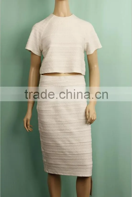 Two pieces short sleeve top tube long skirt suit ladies long knit skirt suits WS150832518