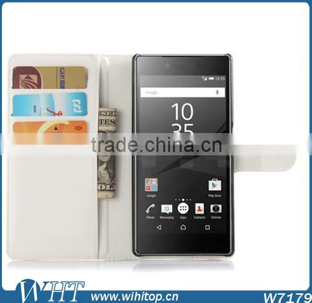 New Arrival Litchi Leather Wallet Flip Stand Pouch Cover Case for Sony Xperia Z5
