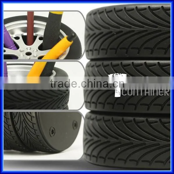 Hot sell black color resin school tire pen holder/office tyre pen container