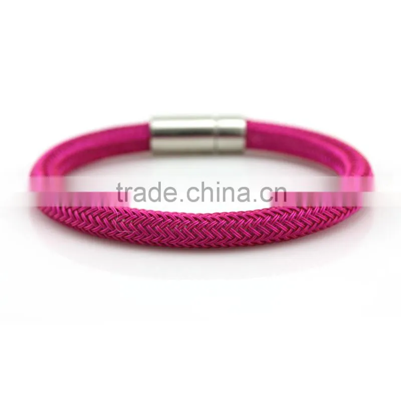 2015 Rose red Leather Bracelet with Stainless steel Wholesale