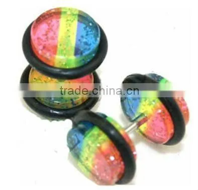 Black Steel Fake Plug with pink Crystal stone