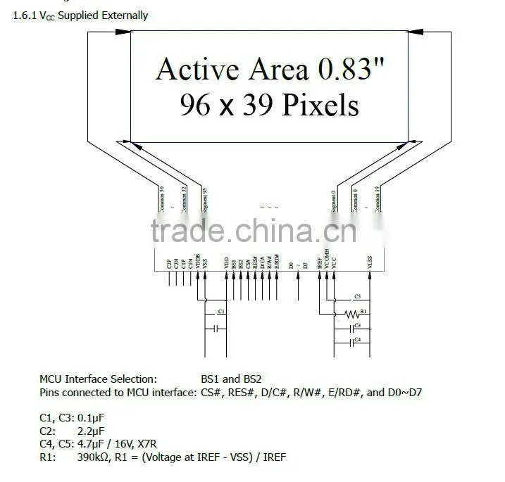 0.83 inch oled 96x39 monochrome lcd display module