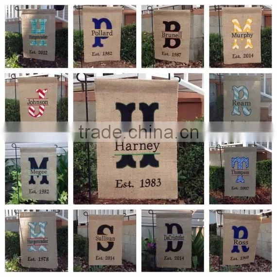 Monogrammed garden yard burlap flags blank embroidered cheap wholesale flags
